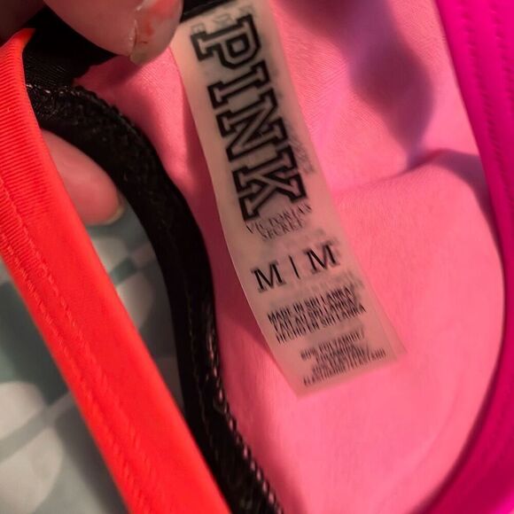 EUC PINK Victoria’s Secret Black Pink Strappy Back Removable Padding Bikini Top - Picture 8 of 8